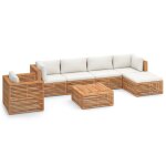 Vidaxl salon de jardin 7 pcs avec coussin cr�me bois de teck solide