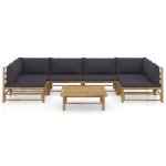 Vidaxl salon de jardin 7 pcs avec coussins gris fonc bambou