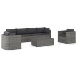 Vidaxl salon de jardin 7 pcs avec coussins rsine tresse gris