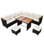Vidaxl salon de jardin 7 pcs avec coussins r�sine tress�e noir