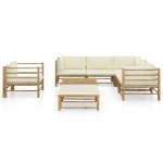 Vidaxl salon de jardin 8 pcs avec coussins blanc cr�me bambou