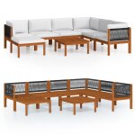 Vidaxl salon de jardin 8 pcs avec coussins cr�me bois d'acacia solide