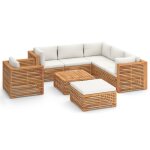 Vidaxl salon de jardin 8 pcs avec coussin cr�me bois de teck solide