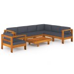 Vidaxl salon de jardin 8 pcs avec coussins gris fonc bois d'acacia