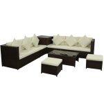 Vidaxl salon de jardin 8 pcs avec coussins rsine tresse marron