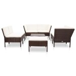 Vidaxl salon de jardin 8 pcs avec coussins r�sine tress�e marron