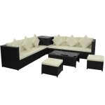 Vidaxl salon de jardin 8 pcs avec coussins rsine tresse noir