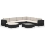 Vidaxl salon de jardin 8 pcs avec coussins r�sine tress�e noir