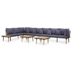 Vidaxl salon de jardin 8 places avec coussins bois d'acacia solide