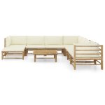Vidaxl salon de jardin 9 pcs avec coussins blanc cr�me bambou