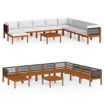 Vidaxl salon de jardin 9 pcs avec coussins cr�me bois d'acacia solide