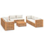 Vidaxl salon de jardin 9 pcs avec coussin cr�me bois de teck solide