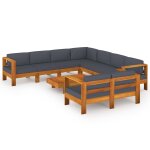 Vidaxl salon de jardin 9 pcs avec coussins gris fonc bois d'acacia