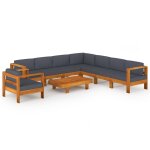 Vidaxl salon de jardin 9 pcs avec coussins gris fonc bois d'acacia