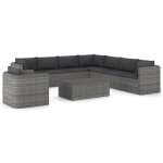 Vidaxl salon de jardin 9 pcs avec coussins rsine tresse gris
