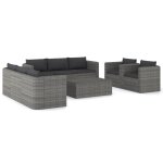 Vidaxl salon de jardin 9 pcs avec coussins r�sine tress�e gris