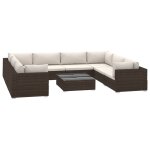 Vidaxl salon de jardin 9 pcs avec coussins r�sine tress�e marron