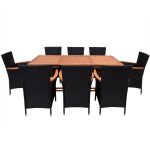 Vidaxl salon de jardin 9 pcs avec coussins rsine tresse noir