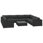 Vidaxl salon de jardin 9 pcs avec coussins r�sine tress�e noir