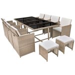 Vidaxl salon de jardin encastrable avec coussins 13 pcs rotin beige