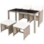 Vidaxl salon de jardin encastrable avec coussins 5 pcs rotin beige