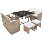 Vidaxl salon de jardin encastrable avec coussins 9 pcs rotin beige