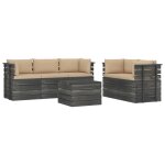 Vidaxl salon palette de jardin 6 pcs avec coussins bois de pin massif