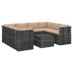 Vidaxl salon palette de jardin 9 pcs avec coussins bois de pin massif