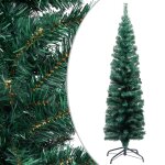Vidaxl sapin de nol artificiel mince et led et support vert 150cm pvc