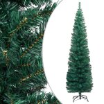 Vidaxl sapin de nol artificiel mince et led et support vert 210cm pvc