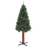 Vidaxl sapin de nol mince avec bois vritable et cnes vert 210cm pvc