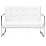 Vidaxl sofa  2 places avec accoudoirs cuir artificiel et acier blanc