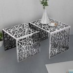 Vidaxl table auxiliaire carre 2 pices aluminium argent