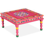 Vidaxl table basse bois de manguier massif rose peinte  la main
