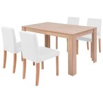 Vidaxl table et chaises 5 pcs cuir synthétique chêne couleur crème Vidaxl table et chaises 5 pcs cuir synthétique chêne couleur crème