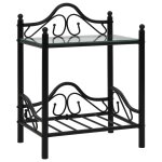 Vidaxl table de chevet 2 pcs acier et verre tremp 45x30, 5x60 cm noir