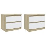Vidaxl tables de chevet 2 pcs blanc et chne sonoma 50x39x43, 5 cm