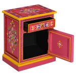 Vidaxl table de chevet bois de manguier massif rose peinture  la main