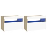 Vidaxl tables de chevet  led 2 pcs blanc et chne sonoma 60x35x40 cm