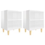 Vidaxl tables de chevet pieds en bois 2 pcs blanc brillant 40x30x50 cm