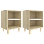 Vidaxl tables de chevet pieds bois 2 pcs blanc / chne sonoma 40x30x50cm