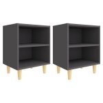 Vidaxl tables de chevet avec pieds en bois 2 pcs gris 40x30x50 cm