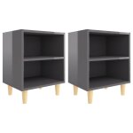 Vidaxl tables de chevet pieds en bois 2 pcs gris brillant 40x30x50 cm