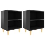 Vidaxl tables de chevet pieds en bois 2 pcs noir brillant 40x30x50 cm