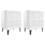 Vidaxl tables de chevet pieds en mtal 2 pcs blanc brillant 40x30x50cm