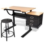 Vidaxl table à dessin inclinable à 3 tiroirs avec tabouret Vidaxl table à dessin inclinable à 3 tiroirs avec tabouret