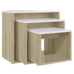 Vidaxl tables gigognes 3 pcs blanc et ch�ne sonoma agglom�r�