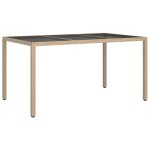 Vidaxl table de jardin 150x90x75 cm verre tremp� / r�sine tress�e beige