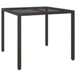 Vidaxl table de jardin 90x90x75 cm verre trempé / résine tressée marron Vidaxl table de jardin 90x90x75 cm verre trempé / résine tressée marron