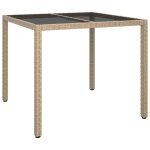 Vidaxl table de jardin 90x90x75cm verre trempé et résine tressée beige Vidaxl table de jardin 90x90x75cm verre trempé et résine tressée beige